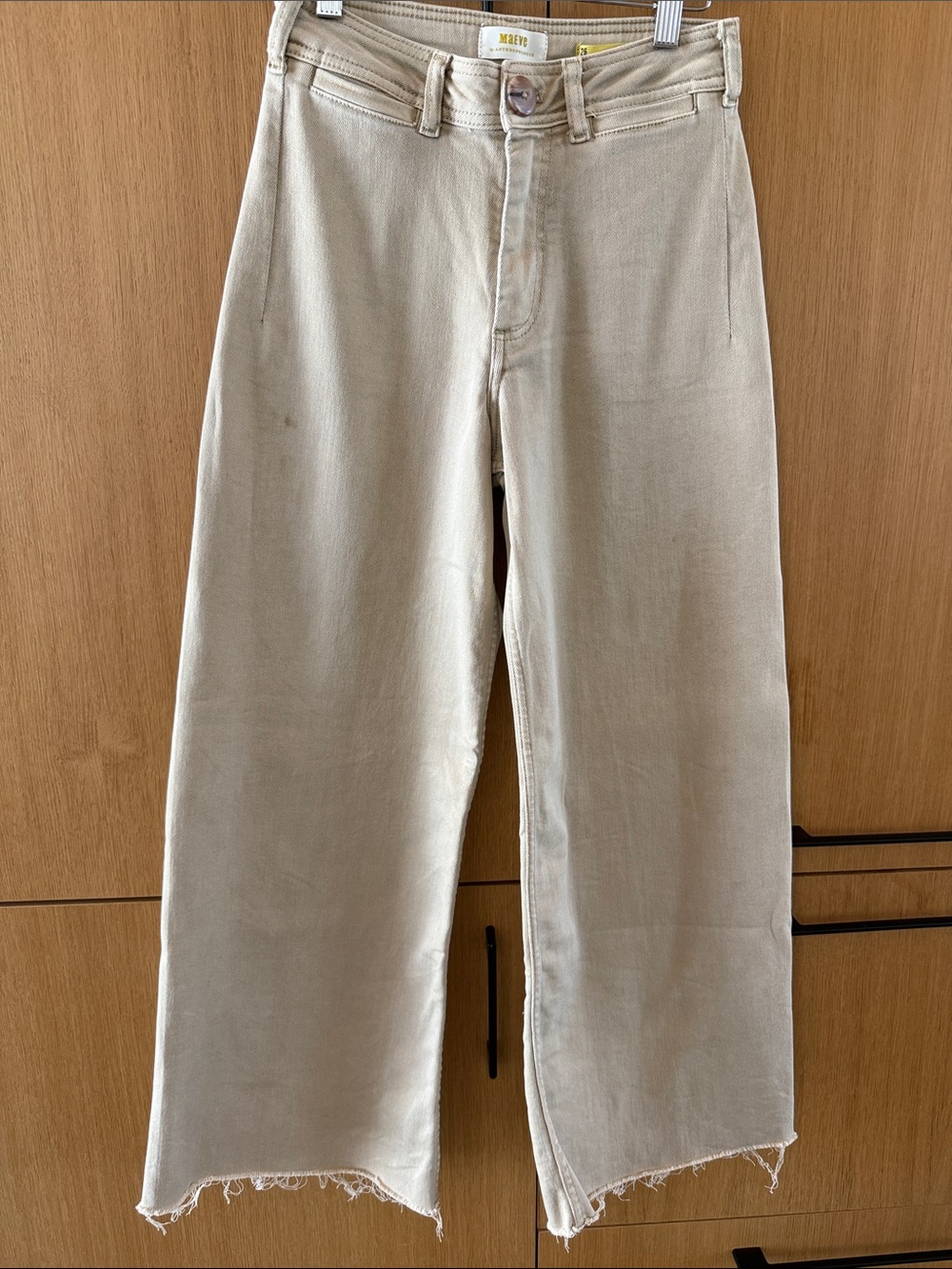 Anthropologie Maeve high waisted wide leg Raw hem Beige Color Pants size 26